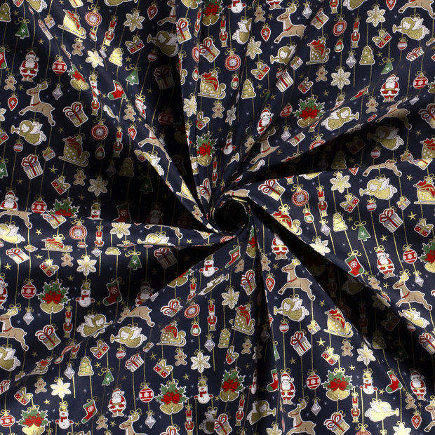 Cotton Poplin fabric Navy printed and foil 