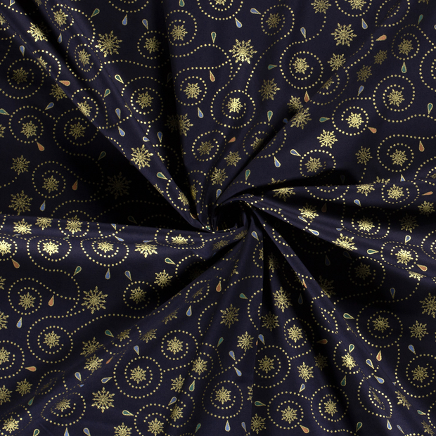 Cotton Poplin fabric Navy printed and foil 