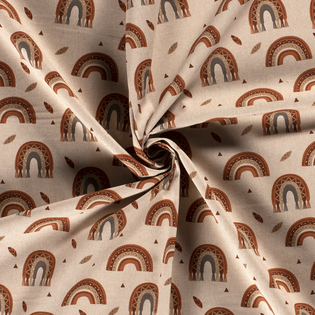 Linen Look fabric Beige printed 