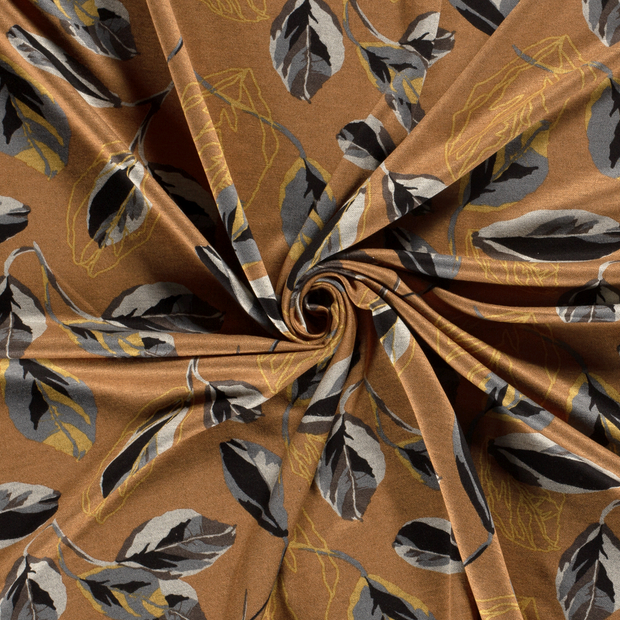 Poly Viscose Jersey fabric Brique discharge printed 