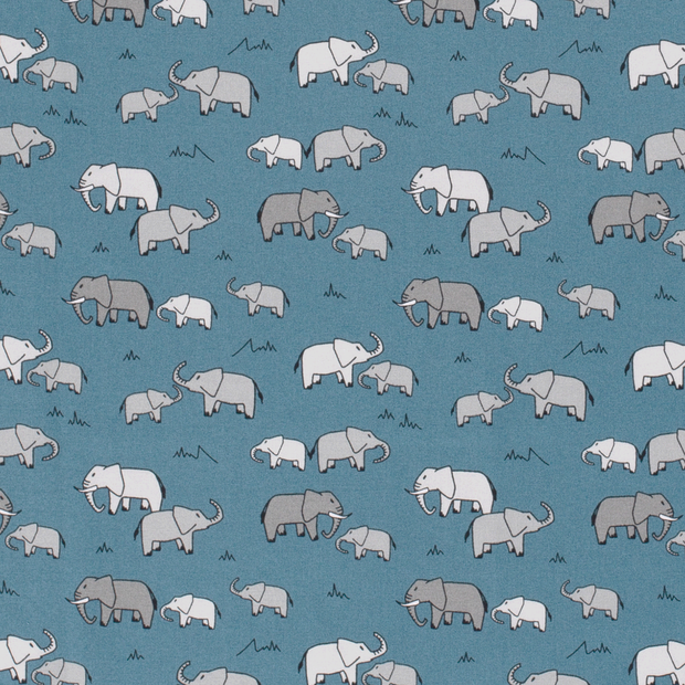 Cotton Poplin fabric Animals Steel Blue
