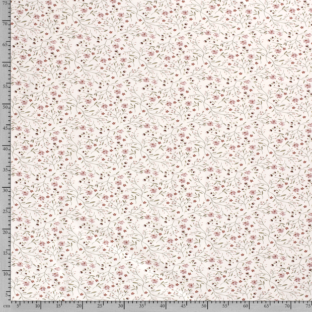 Cotton Jersey fabric Flowers Off White