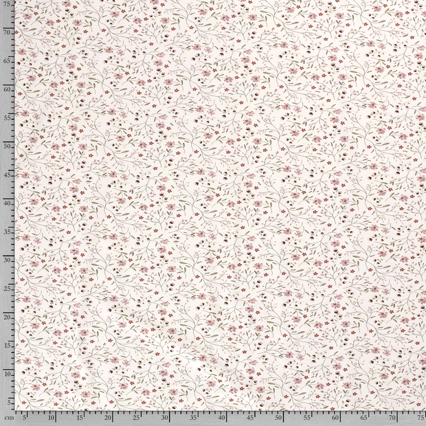 Jersey de Coton tissu fleurs Blanc cassé