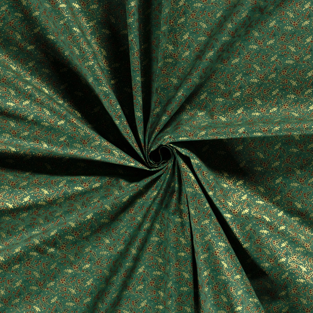 Cotton Poplin fabric Green printed and foil 
