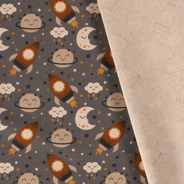 Linen Look fabric Space printed 