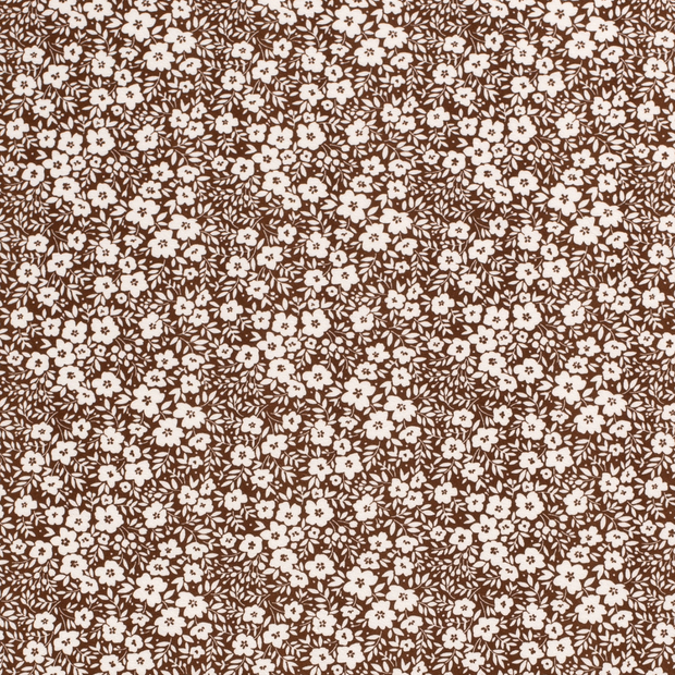 Jersey de Coton tissu fleurs Marron