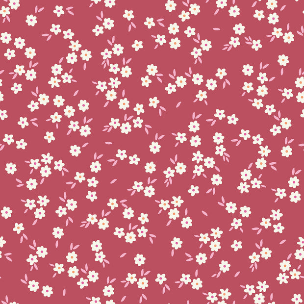 Popeline de Viscose tissu fleurs Rouge Bordeaux