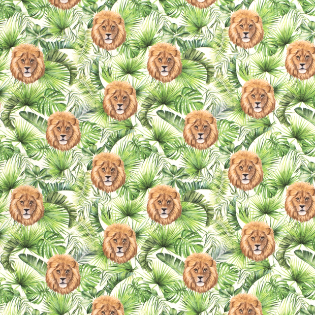 Cotton Jersey fabric Lions Off White