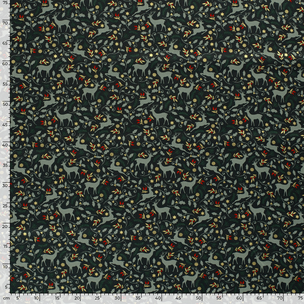 Cotton Poplin fabric Animals Dark Green