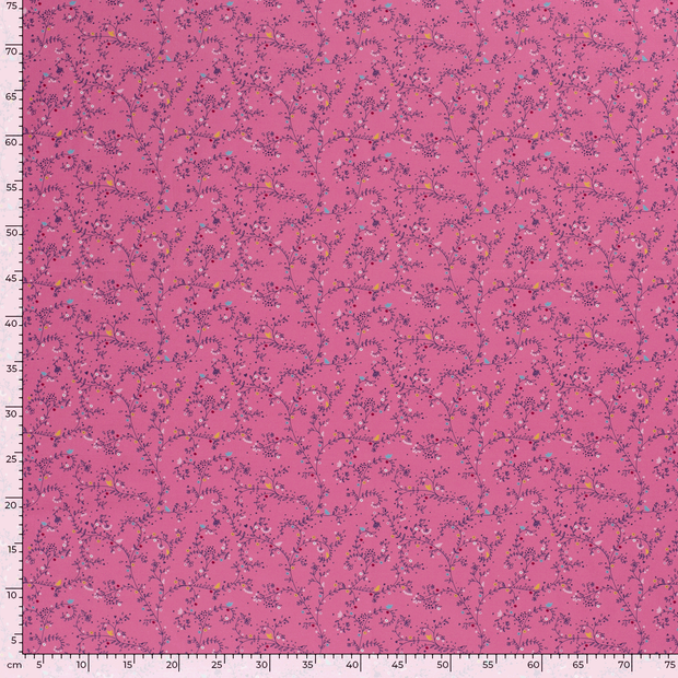 Cotton Poplin fabric Birds Fuchsia