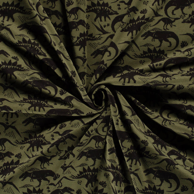 Alphen Fleece fabric Khaki Green printed 