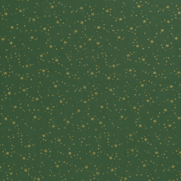 Cotton Poplin fabric Christmas stars Green