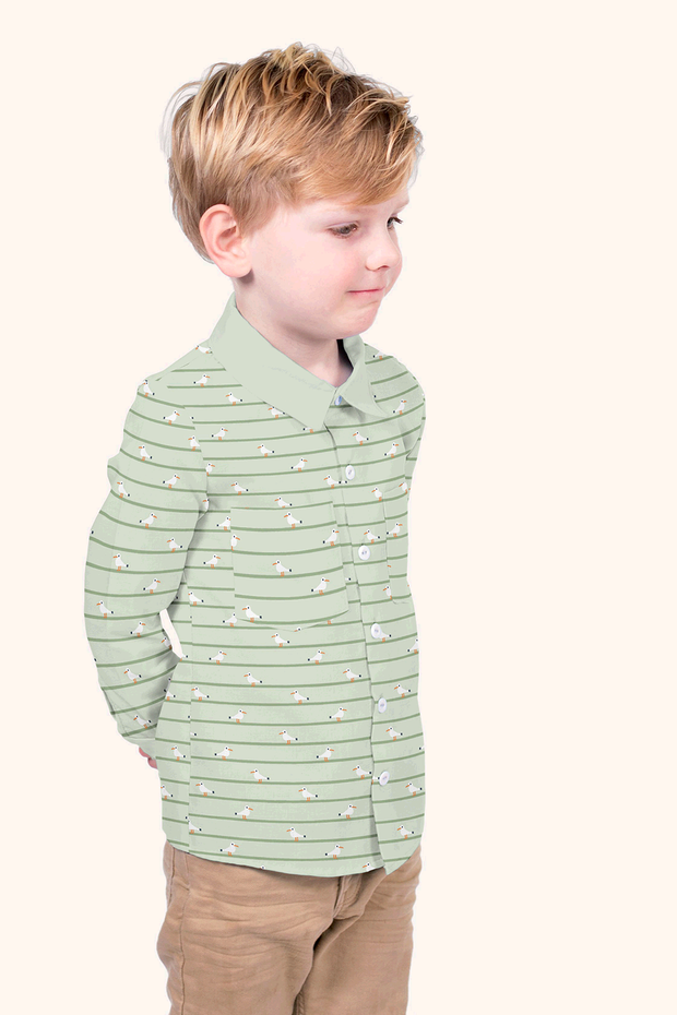 Cotton Poplin fabric Birds Mint