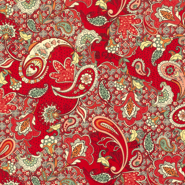 Chiffon fabric Paisley Red