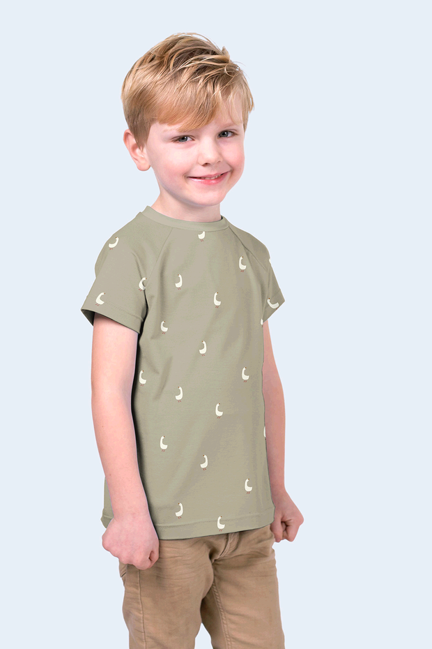 Jersey fabric Swans Olive Green