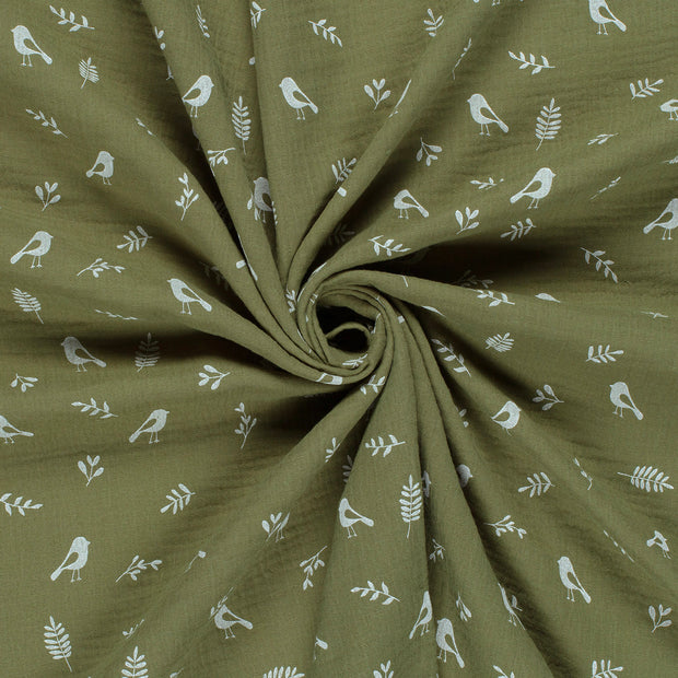 Double gaze tissu Vert Forêt teint et imprimé 