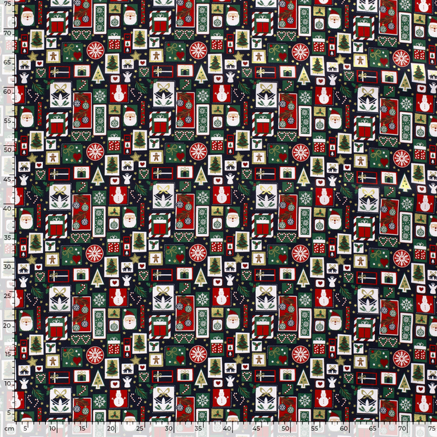 Cotton Poplin fabric Christmas patchwork Navy