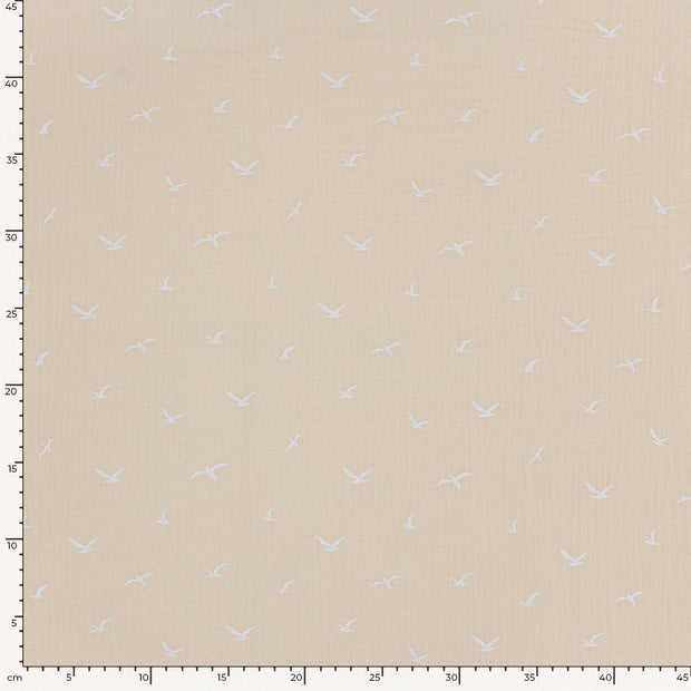 Mousseline stof Vogels Beige