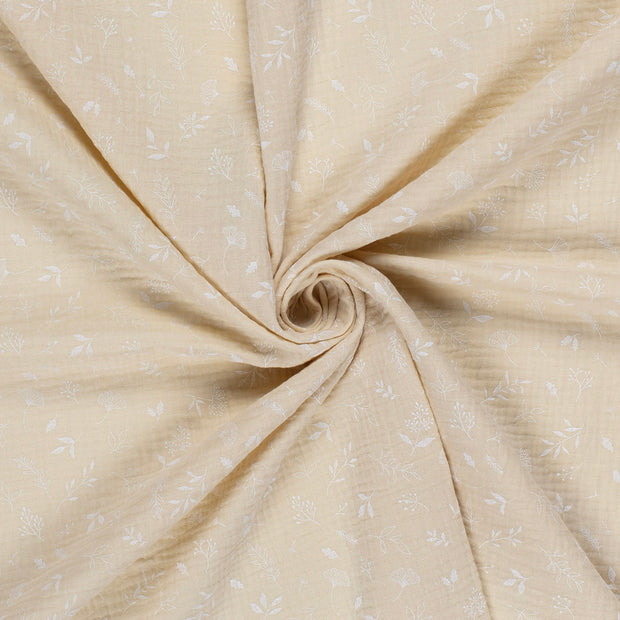 Double gaze tissu Beige teint et imprimé 
