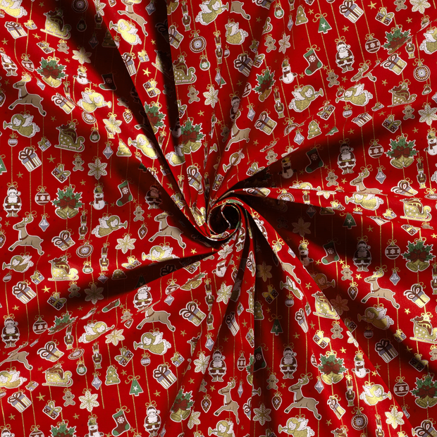 Cotton Poplin fabric Red printed and foil 