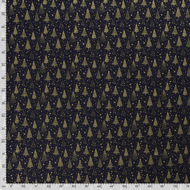 Cotton Poplin fabric Christmas trees Navy