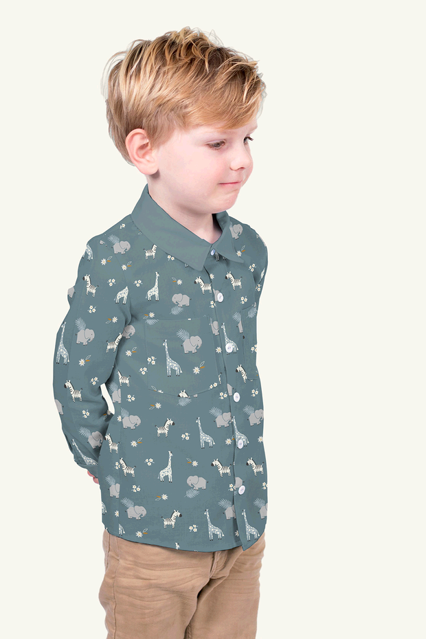 Cotton Poplin fabric Animals Indigo