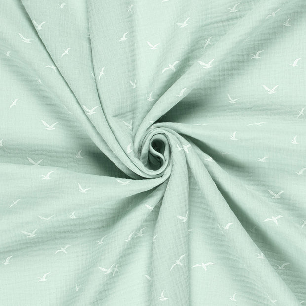 Muslin fabric Mint dyed and printed 