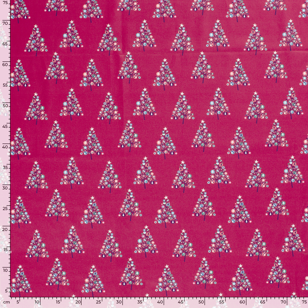 Cotton Poplin fabric Christmas snowflakes Fuchsia