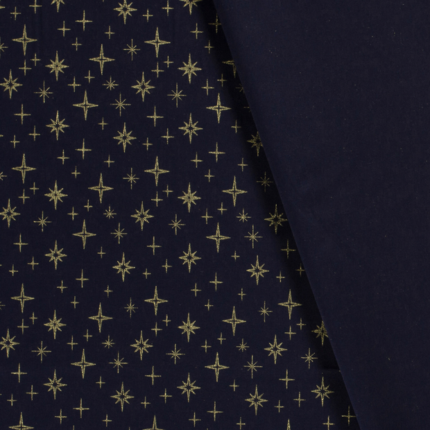 Cotton Poplin fabric Christmas stars printed and foil 