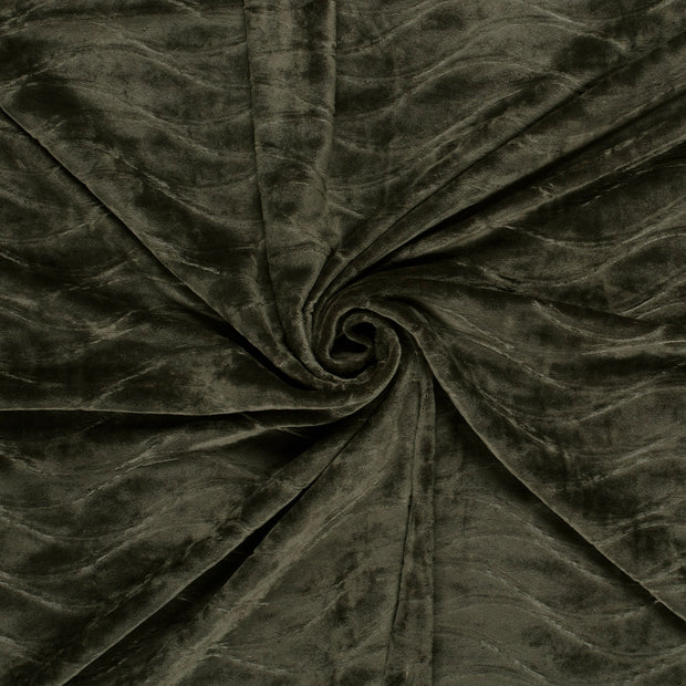 Velvet fabric Khaki Green embossed 