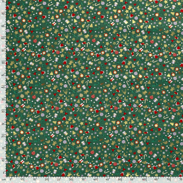 Cotton Poplin fabric Christmas ornaments Green