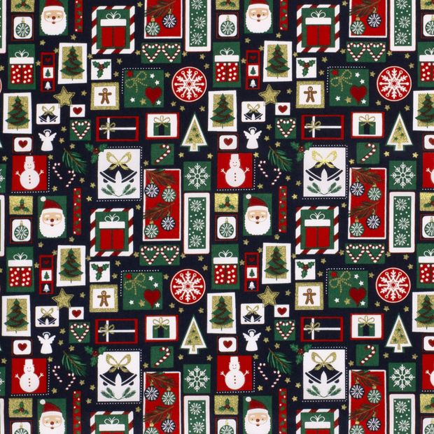 Cotton Poplin fabric Christmas patchwork Navy