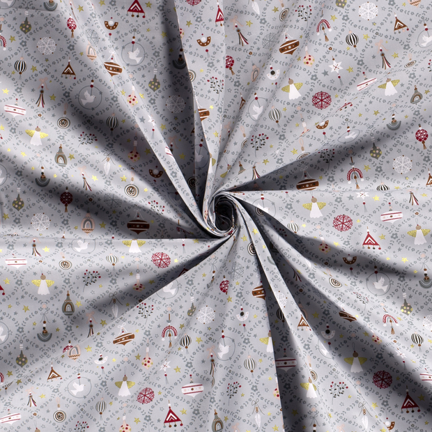 Cotton Poplin fabric Grey printed and foil 