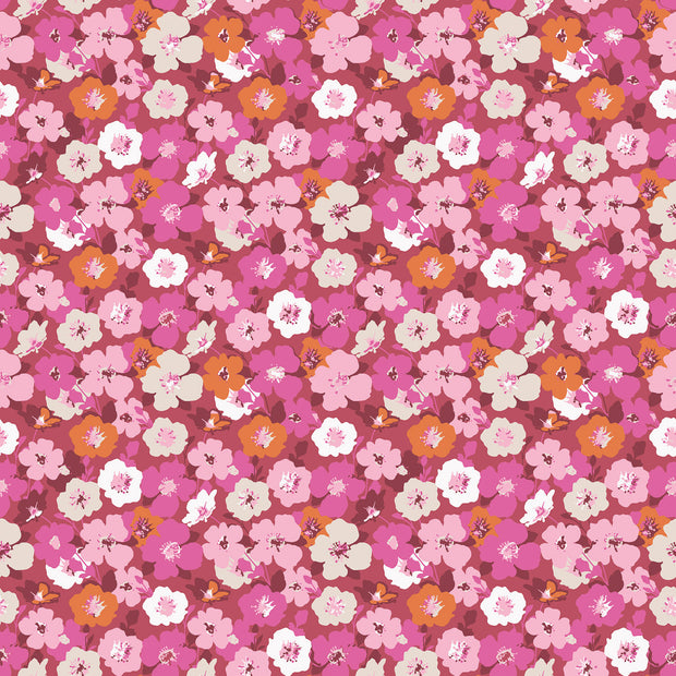 Viscose Poplin fabric Flowers Fuchsia