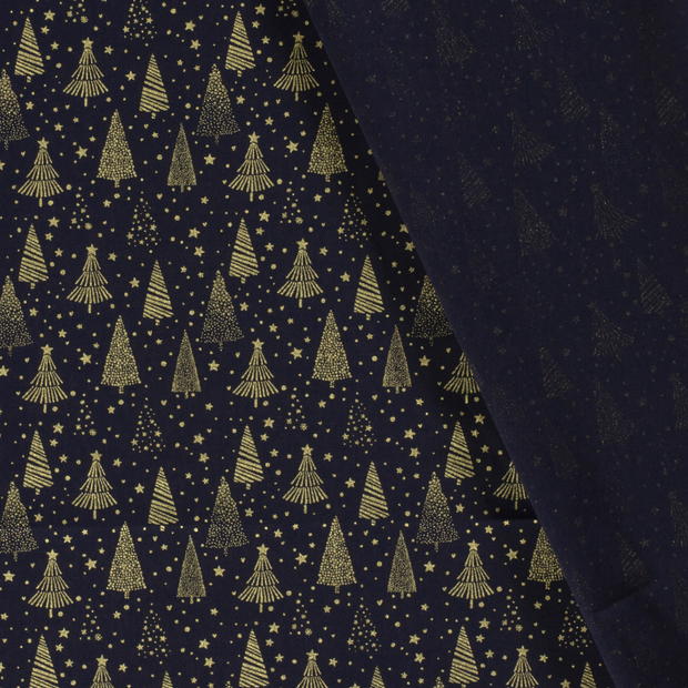 Cotton Poplin fabric Christmas trees printed and foil 