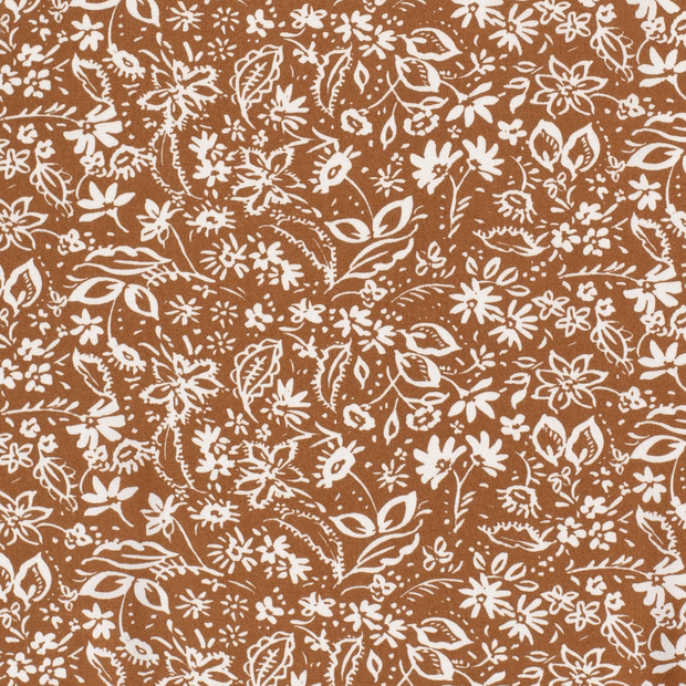Viscose Twill fabric Flowers Brown