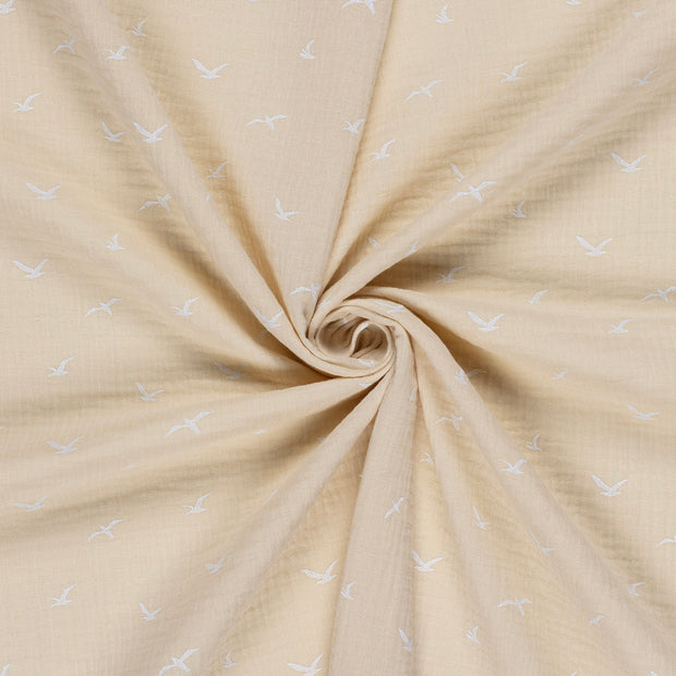 Muslin fabric Beige dyed and printed 