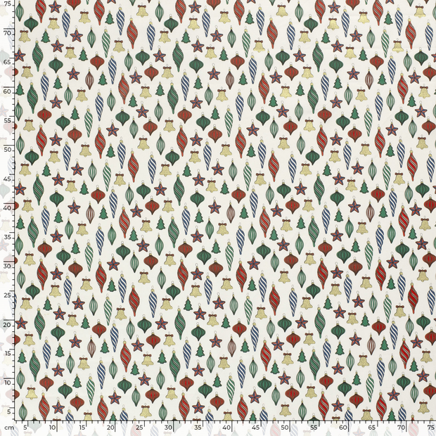 Cotton Poplin fabric Christmas balls Off White