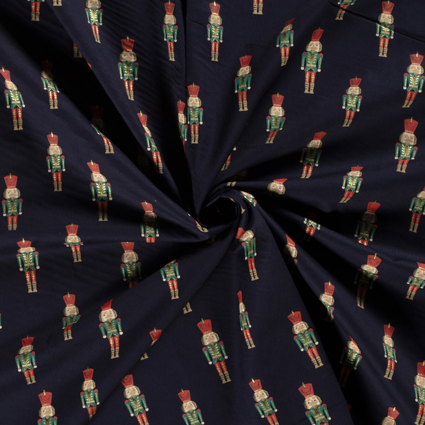 Cotton Poplin fabric Navy printed and foil 