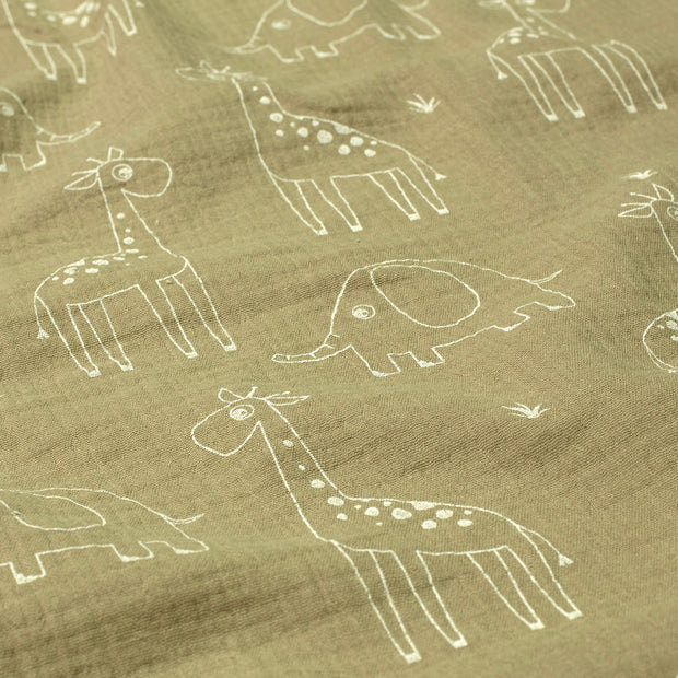 Muslin fabric Giraffes Olive Green
