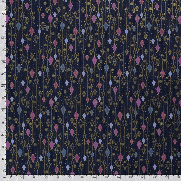 Cotton Poplin fabric Christmas ornaments Navy