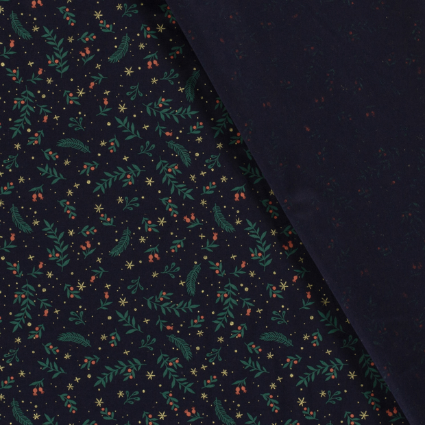 Cotton Poplin fabric Christmas twigs printed and foil 