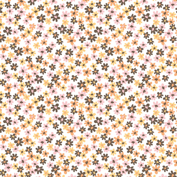 Cotton Poplin fabric Flowers Brown