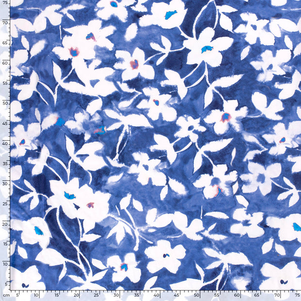 Cotton Jersey fabric Flowers Indigo