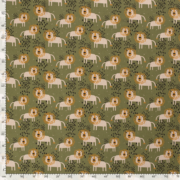 Linen Look fabric Lions Olive Green