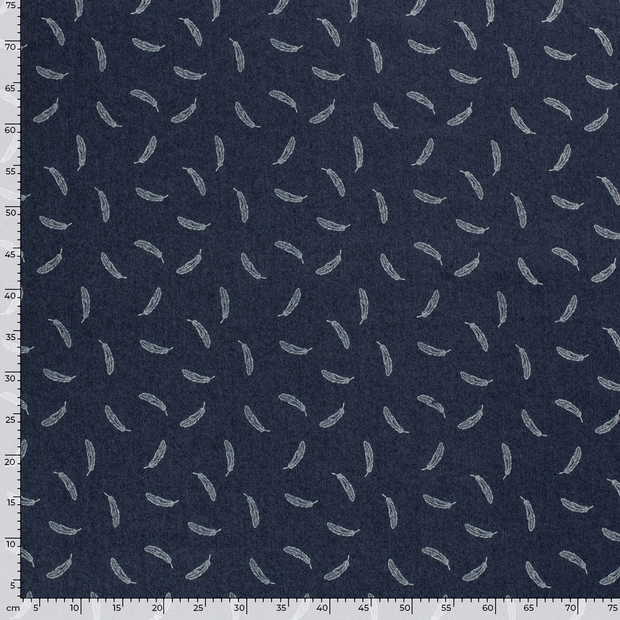 Denim fabric Feathers Navy