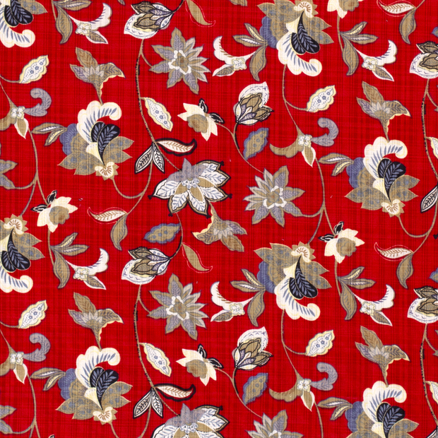 Woven Cotton Viscose fabric Flowers Red