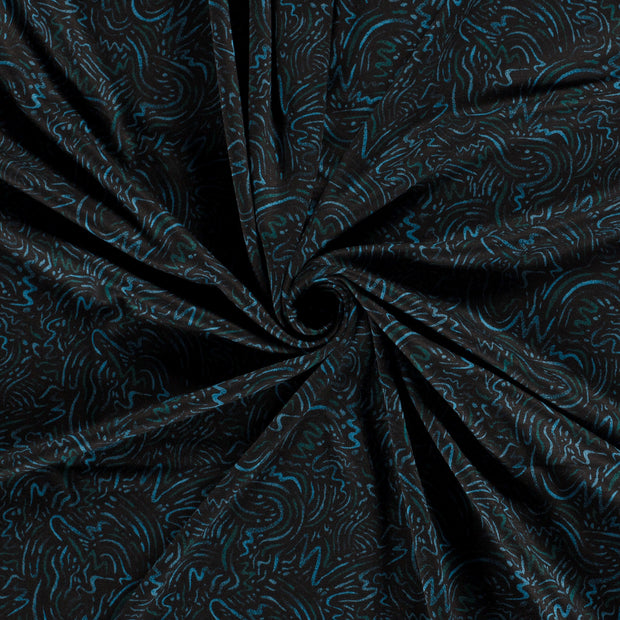 Poly Viscose Jersey fabric Petrol discharge printed 