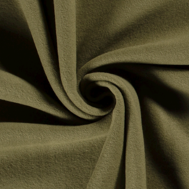 Katoen Fleece stof Effen Kaki groen