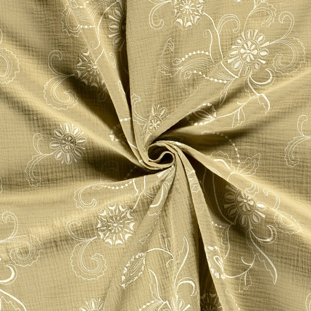 Muslin fabric Olive Green embroidered 